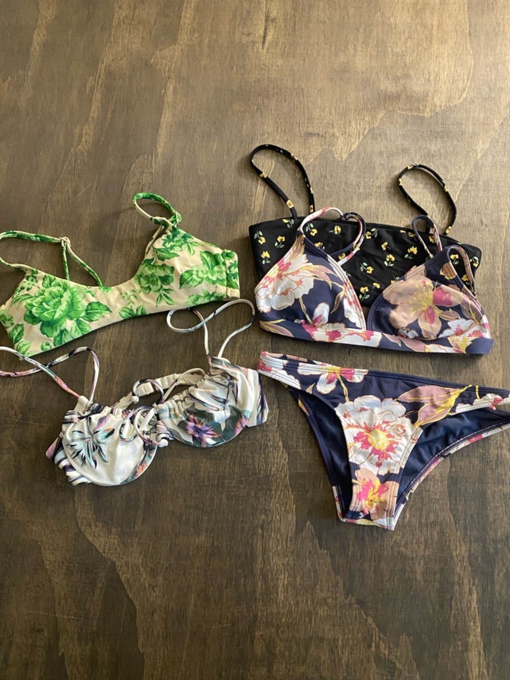 Mixed Floral Bikini Set - Navy, Green, Cream